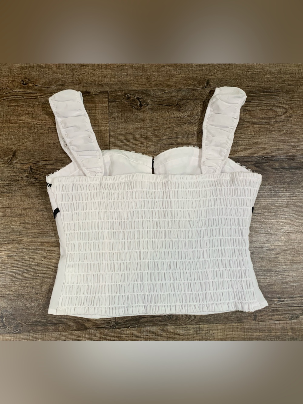 Sienna Sky White Babydoll Bustier Top Women’s Medium Smocked Back - Picture 7 of 7